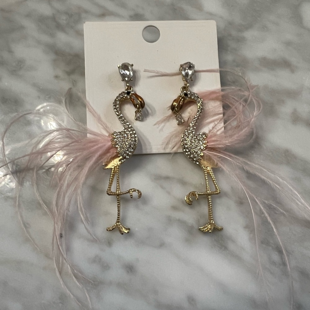 BNWOT Flamingo Feather Earrings!